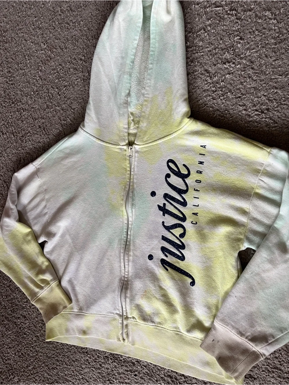 Justice Girls' Tie-Dye Zip Hoodie - Pastel Yellow & Mint